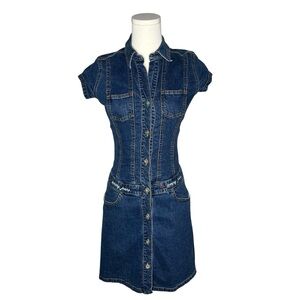 90s Vintage Tommy Hilfiger Short Sleeve Button Front Denim Mini Dress